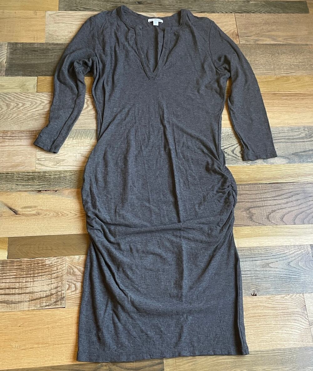 James Perse Womens Size 3 Charcoal Ruched Midi Dress Made in USA